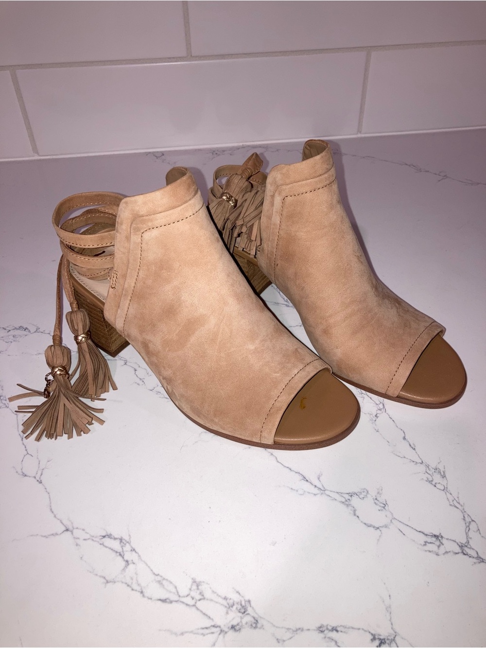 Sam Edelman Suede Lace Up Ankle Block Heel Sandals - size US6.5